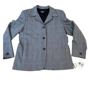 Rafaella Petites Glen Plaid Wool Blend Blazer Brown Black Check Stretch 8P NWT